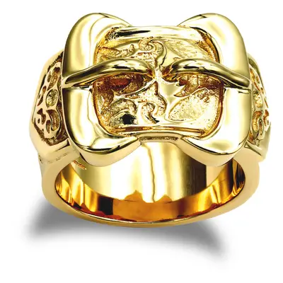 (X) Jewelco London Men's Solid 9ct Yellow Gold Double Buckle Ring - JRN026