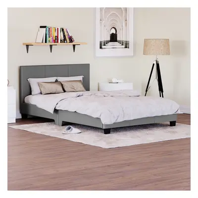 (Small Double, Grey) Lisbon Bed Frame Faux Leather Upholstered Bedroom