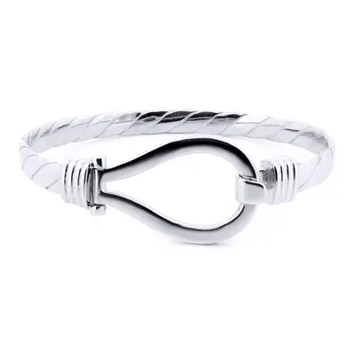 Jewelco London Gents Rhodium Plated Sterling Silver Rope Stirrup Hook Noose Loop 7.5mm Bangle Br