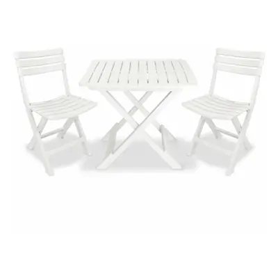 vidaXL Garden Bistro Set Three Piece Plastic White Folding Table and Chairs