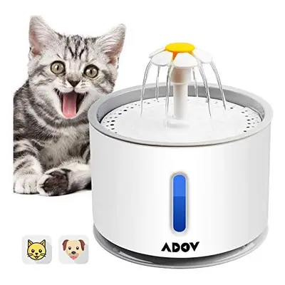 ADOV Cat Water Fountain, 2.4L Automatic Electric Flower Style Dispenser with LED Water Level Win