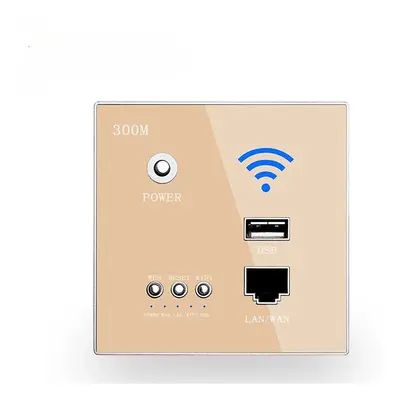 (Gold) 220V 300Mbps Wireless WiFi Socket RJ45 Embedded Wall WIFI Route AP Relay Smart USB Socket