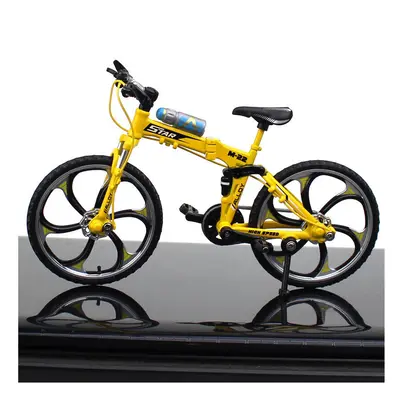 (Yellow) 1:10 Mini Bike Model Openable Folding Mountain Bicycle Bend Racing Alloy Model Toys