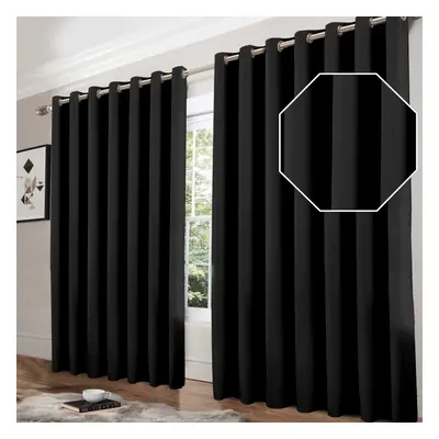 (Black, 90" x 90") Blackout Eyelet Curtains Pair Luxury Insulated Heavy Thermal Ring Top Ready M