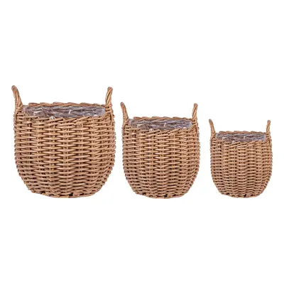 Set of Plant Pots AUCUBA PE Rattan Light Brown