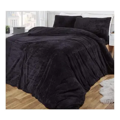 (King, Black) Warm and Cosy Thermal Teddy Fleece Duvet Cover Set