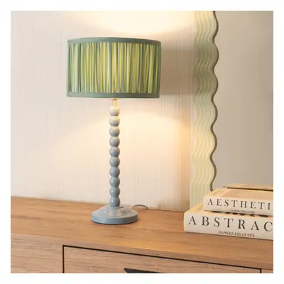 ValueLights Bobbins Ruched Green Shade Powder Blue Table Lamp & Bulb