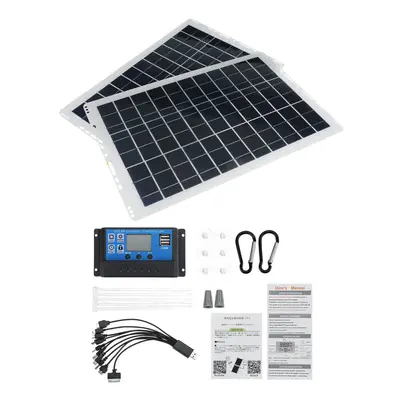 (Two Solar panel+100A Controller) Portable Solar Panel Kit 10A/30A/60A/100A USB Battery Charger 