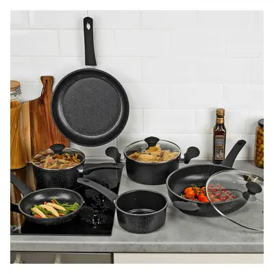 6 Pc Casserole Pot 2x Saucepan Frying Pans Forged Carbon Cooking Set