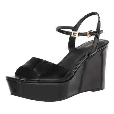 Guess Women's ZIONE Wedge Sandal Black Patent 9.5