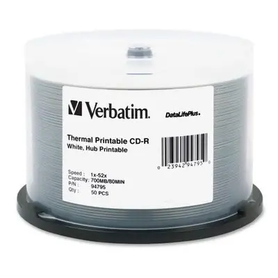 VER94795 - Verbatim CD-R 700MB 52X DataLifePlus White Thermal Printable Hub Printable - 50pk Spi