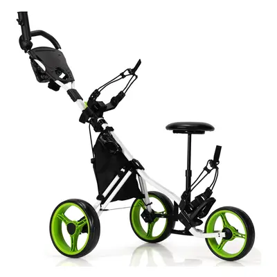 3 Wheels Golf Push Cart Golf Pull Trolley Height Positions W/ Umbrella Holder