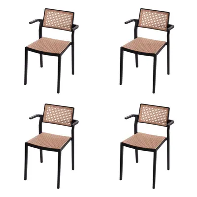 (Black) Pseudo-rattan PP Dining Chair Set of with Armrest