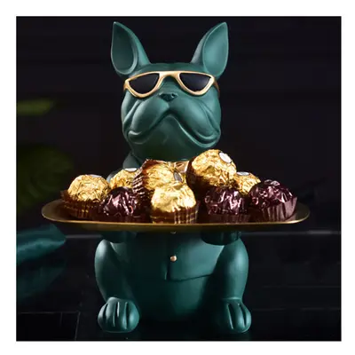 (Green) Nordic French Bulldog Sculpture Dog Statue Statue Jewelry Storage Table Decoration Gift 