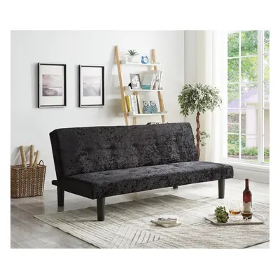 (Black) Single Crush Velvet Sofa Bed in Silver Gold Steel or Black