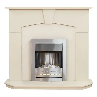 Adam Abbey Fireplace in Stone Effect with Helios Electric Fire in Brushed Steel, Inch