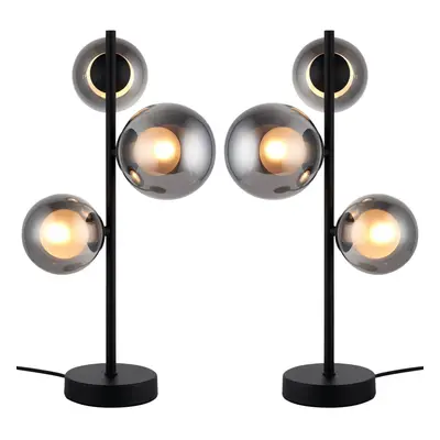 Set of Cole - Black with Smoke Glass Light Lamps