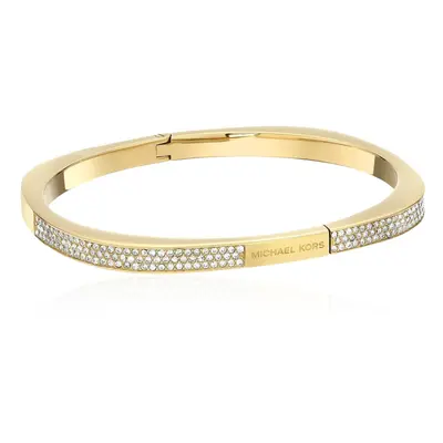 Michael Kors Pave Logo Cushion Hinged Gold Tone Bangle Bracelet