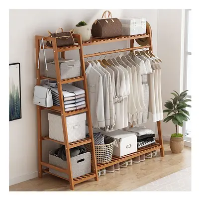 (Brown) Bamboo Bedroom Garment Clothes Rack 130cm