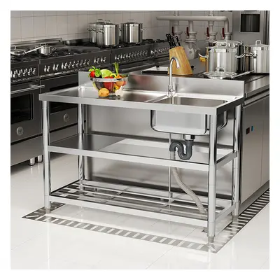 Rectangle Stainless Steel One Compartment Sink with Shelves 120cm, Left Hand Drainer