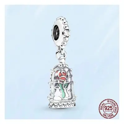 925 Silver Beauty And The Beast Enchanted Rose Dangle Charm Fit Bracelets DIY Lady Jewelry