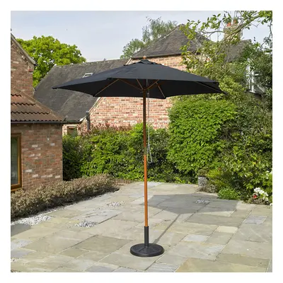 2.4M Garden Patio Parasol Umbrella Large Wooden Garden Furniture Black