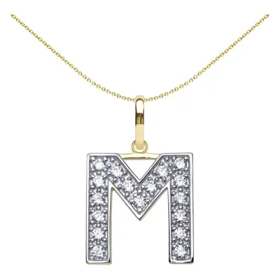 Jewelco London Solid 9ct Yellow and White Gold Cubic Zirconia 15mm San Serif Block Font Initial 