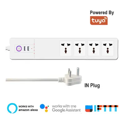 Smart Power Strip 16A Universal With Outlets/2* USB Ports Remote Voice Control Indian Plug Socke