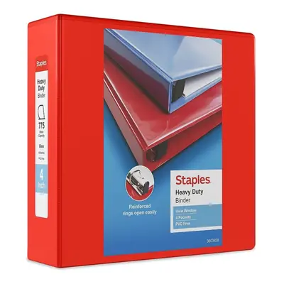 Staples Heavy-Duty 4-Inch D 3-Ring View Binder Red (24698-US)