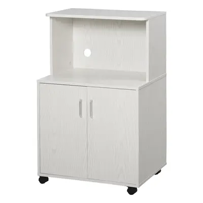 HOMCOM Kitchen Storage Unit Microwave Cart Trolley w/ Cabinet Wheels Shelf White