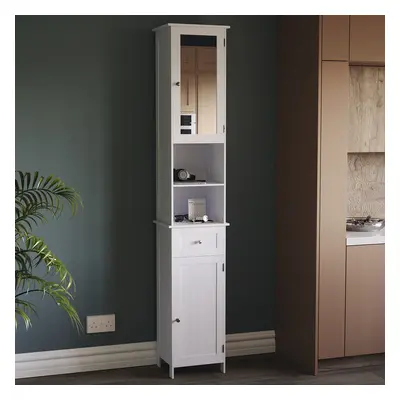 Priano Door Tall Cabinet Drawer Shelves Mirror Bathroom Cupboard Storage White