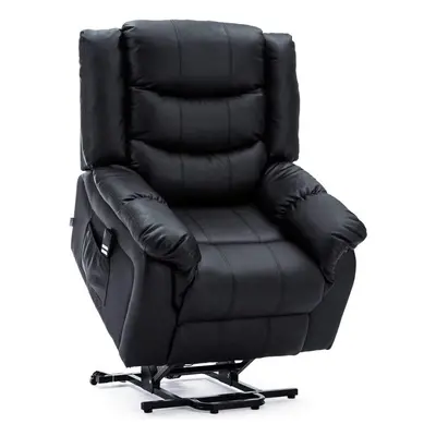 (Black) Seattle Dual Motor Riser Leather Recliner Armchair Sofa Home Lounge Chair