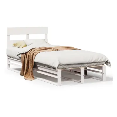 (white, x cm) vidaXL Bed Frame with Headboard Mattress Foundation Bed Base Solid Wood Pine