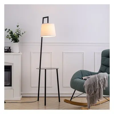 Metal Tray Table Floor Lamp with Linen Lampshade