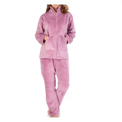 (Heather - Bed Jacket & Lounge Pants, - UK 28/30) Slenderella Ladies Fleece Pyjamas Zip Up Waffl