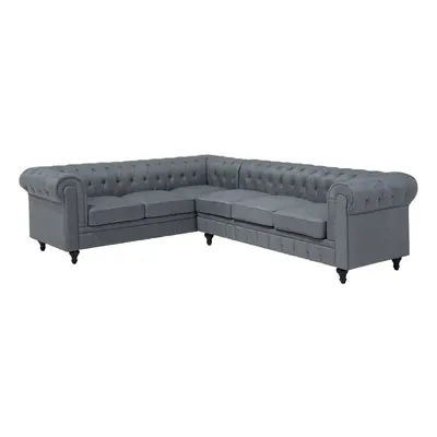 Right-Hand Corner Sofa CHESTERFIELD Fabric Grey Right Hand