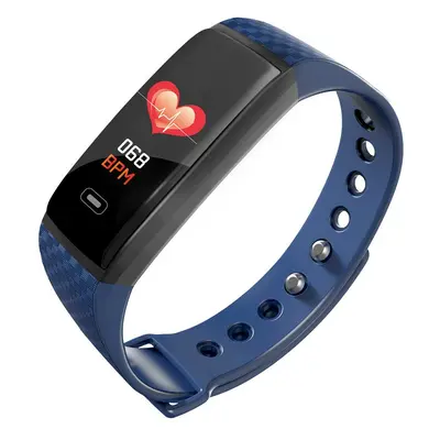 (Blue) 24-hour Heart Rate Sleep Monitor Sports Mode Brightness Control SMS View Smart Watch Band