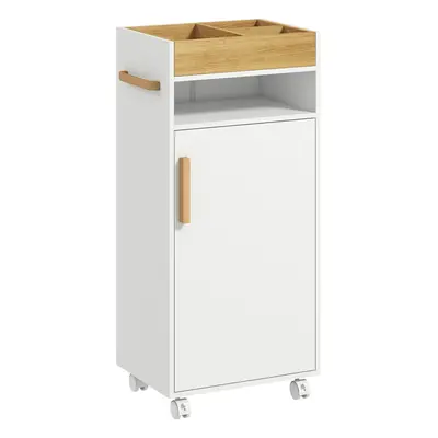 kleankin Bathroom Storage Cabinet with Cushioned Door and Wheels, White