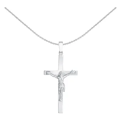 Jewelco London Unisex Rhodium Plated Sterling Silver Stamped Crucifix Plain Cross Pendant - APX0