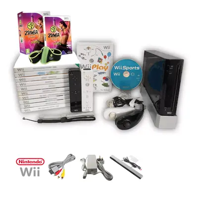 (Black Console Bundle) Nintendo Wii Console Remotes + Loads of Games! Wii Sports Play Zumba