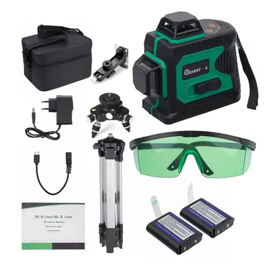 (Laser Level+T-Wall Shelf+Base+Tripod) 3D Green Auto Laser Level Lines Horizontal & Vertical Cro