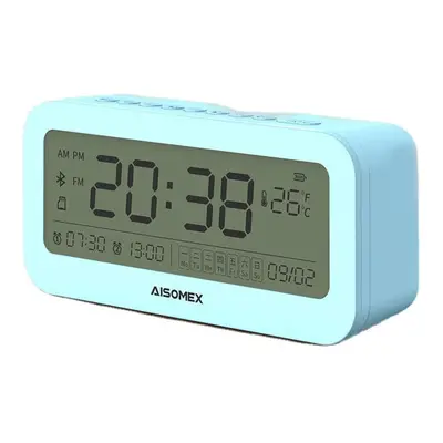 (Blue) Bluetooth Speaker LED Screen Alarm Clock Day Demperature Display Mode Night Light Outdoor