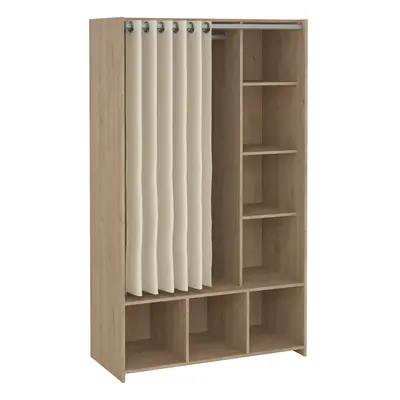 Uppsala Open Mobile Wardrobe Unit in Jackson Hickory Oak with a Beige Textile Curtain