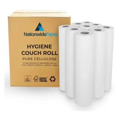 (24) Nationwide Paper Ply White Couch Roll Pure Cellulose Extra Strong Hygiene Paper Roll, Inch 