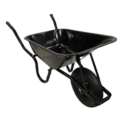 90 Litre 150kg Capacity Heavy Duty Outdoor Galvanised Pneumatic Metal Garden Wheelbarrow in Blac