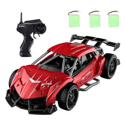 (Red, Two Batteries) Alloy 1/24 Scale Km/h mins Electric Vehicle RC Drag Cars Super Cars Large T