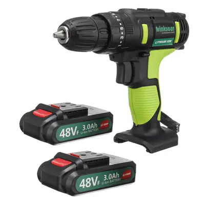 (2 Batteries) 48VF in 25+1 Gears Electric Impact Drill Speeds Rechargeable Screwdriver W/ LED Li