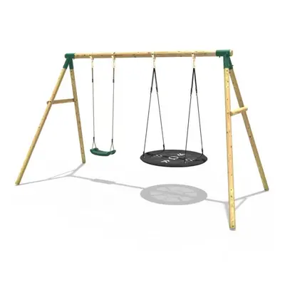 (Green) Rebo Wooden Garden Swing Set with Standard and Large Nest Swings - Meteorite Pink