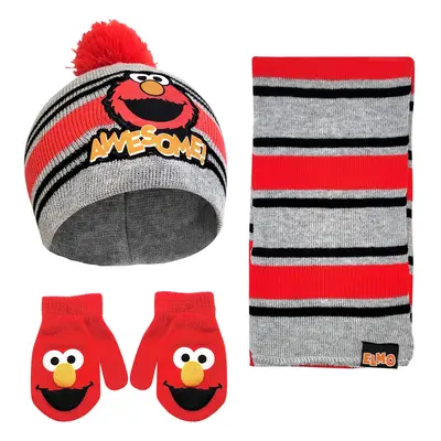 Sesame Street Boys Toddler Winter Hat Scarf & Mittens Set Elmo Beani