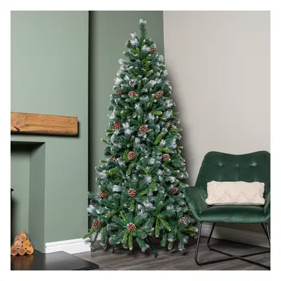 7ft (2.1m) Frosted Glacier Pine Snow Tipped Christmas Tree with Pine Cones